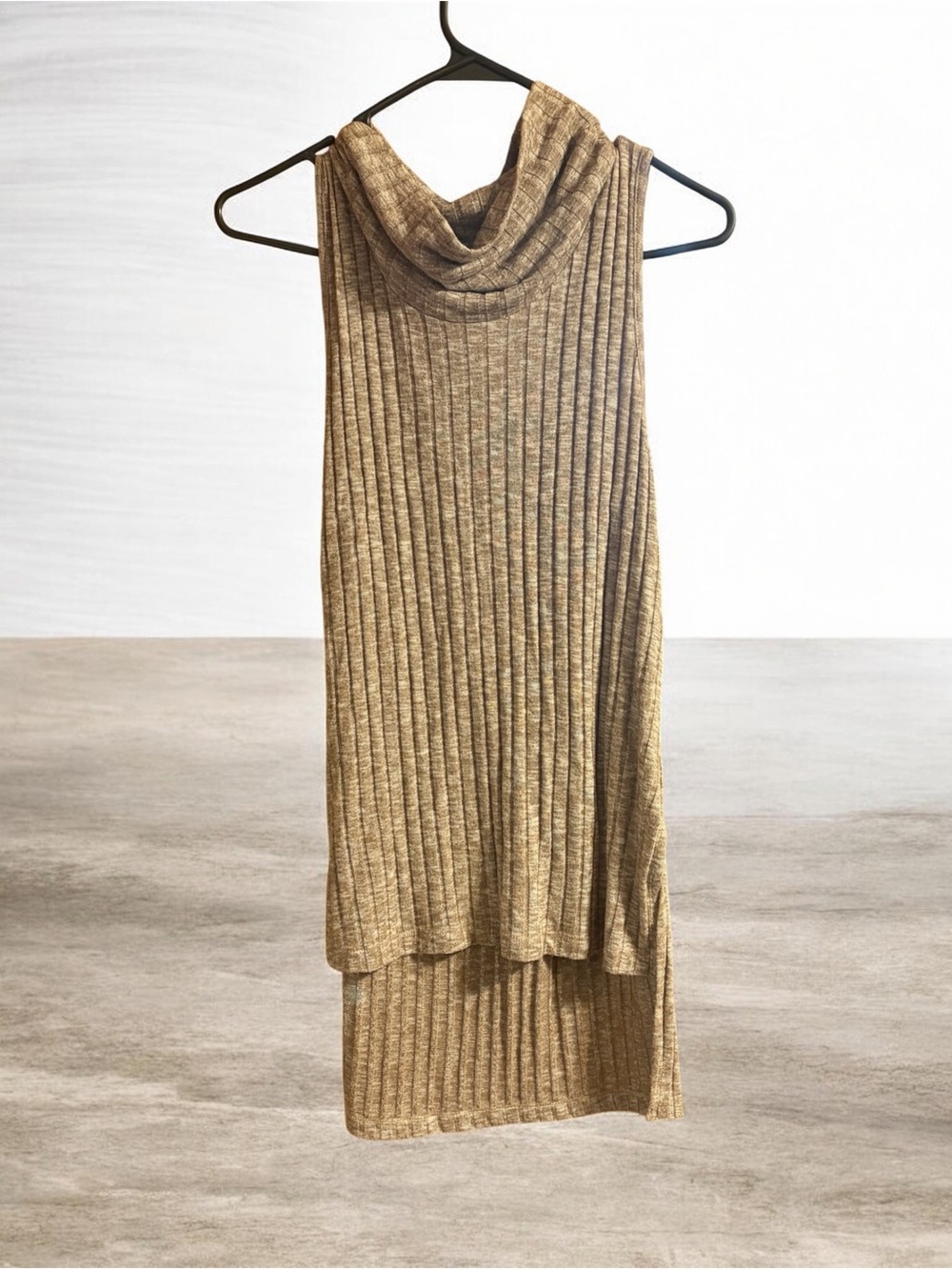 Bwear Ribbed Sleeveless Cowl Neck Tank - Taupe